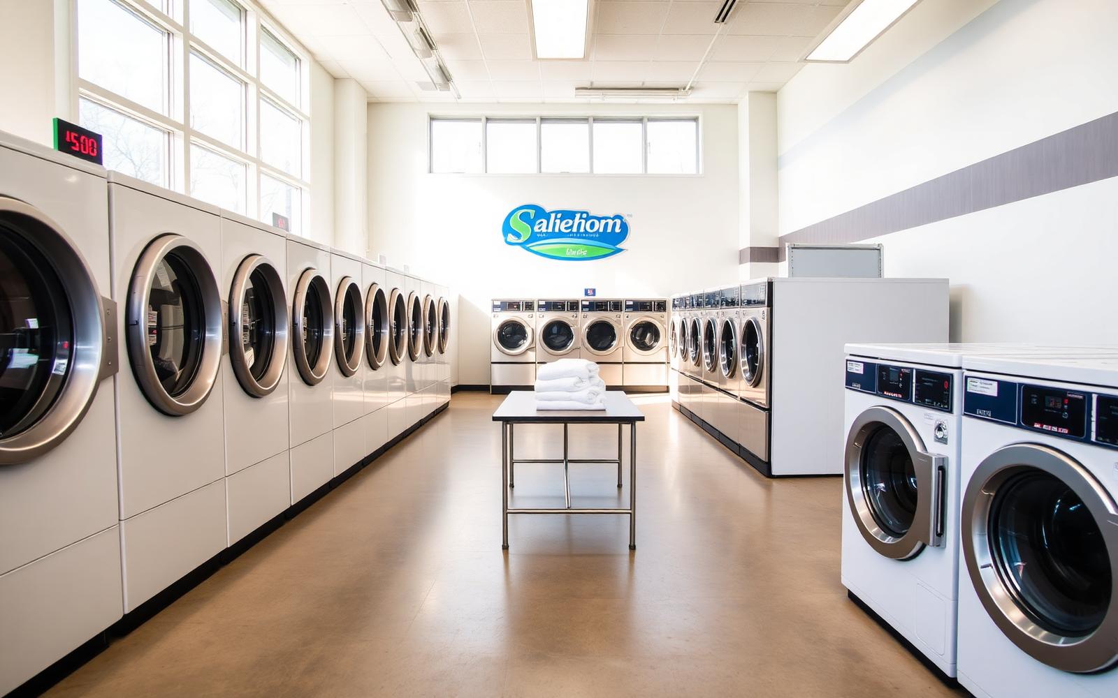 Rows of large-capacity washers and dryers at MCL
